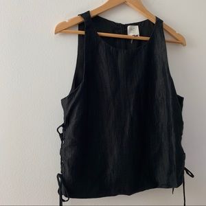 Anthropologie Black Top with Side Tie Detail